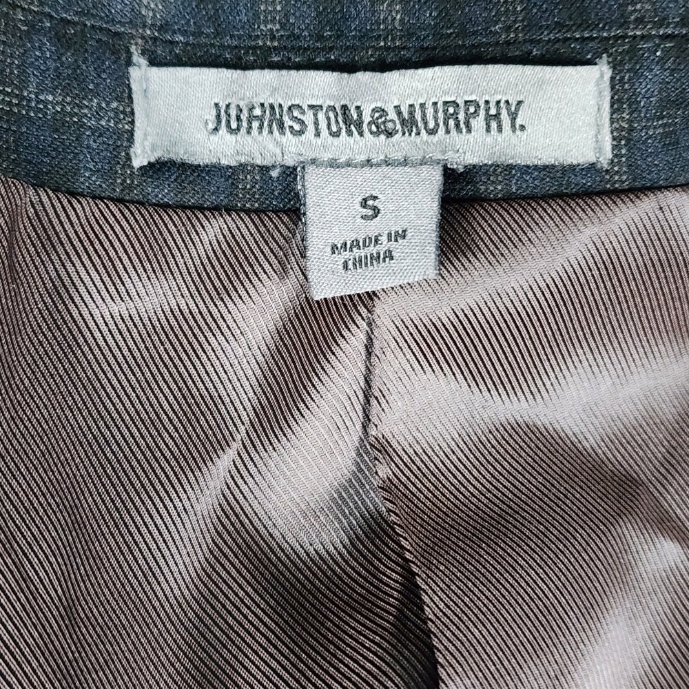 Johnston & Murphy Blazer Mens S Grey Plaid Brown Elbow Patches Sport Coat - Picture 8 of 14